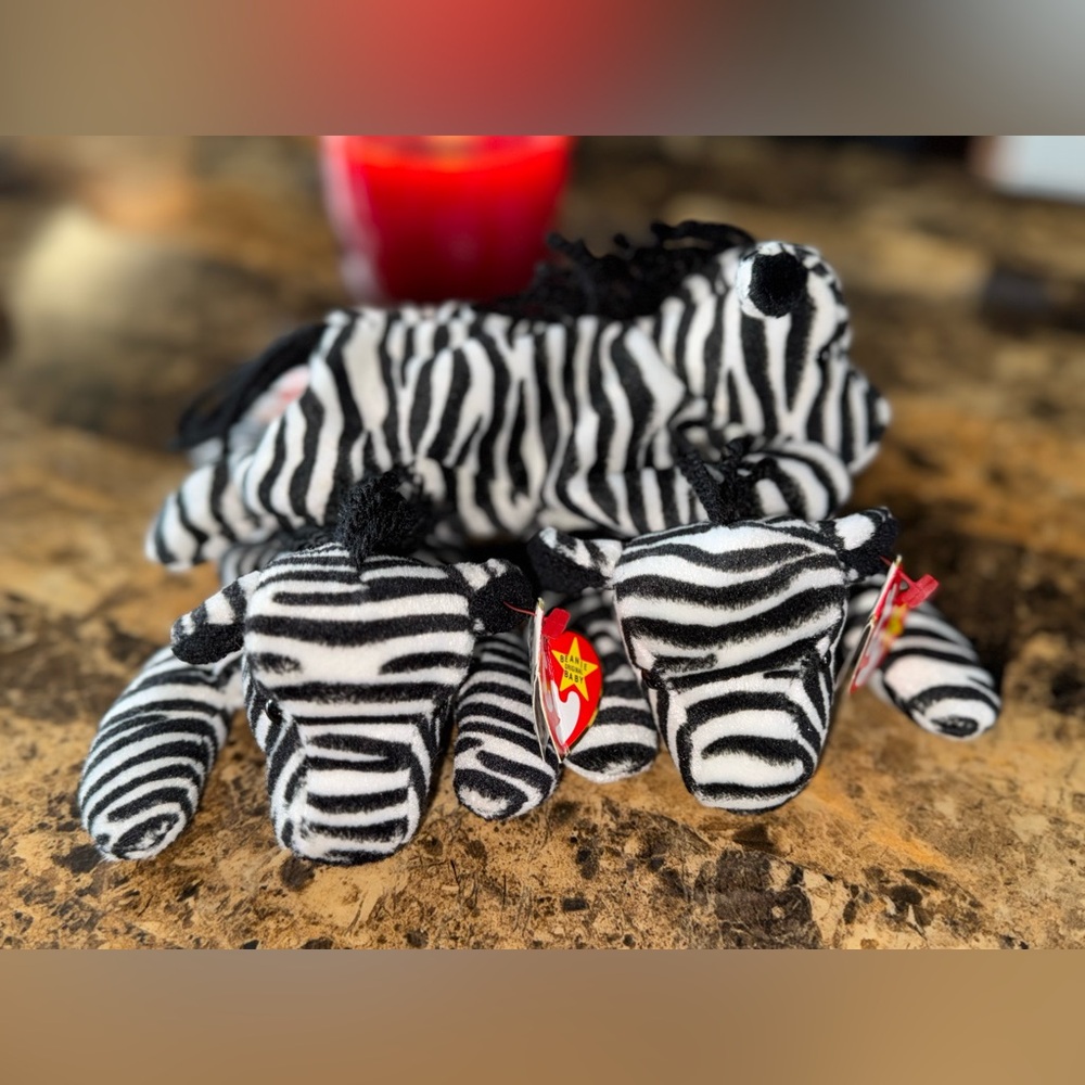 🦓 Ty Beanie Babies “Ziggy” Zebra Trio Bundle (Set of 3)